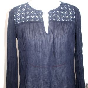 J Crew Sheer Tunic Blouse Blue Button Top L/S Sz 6